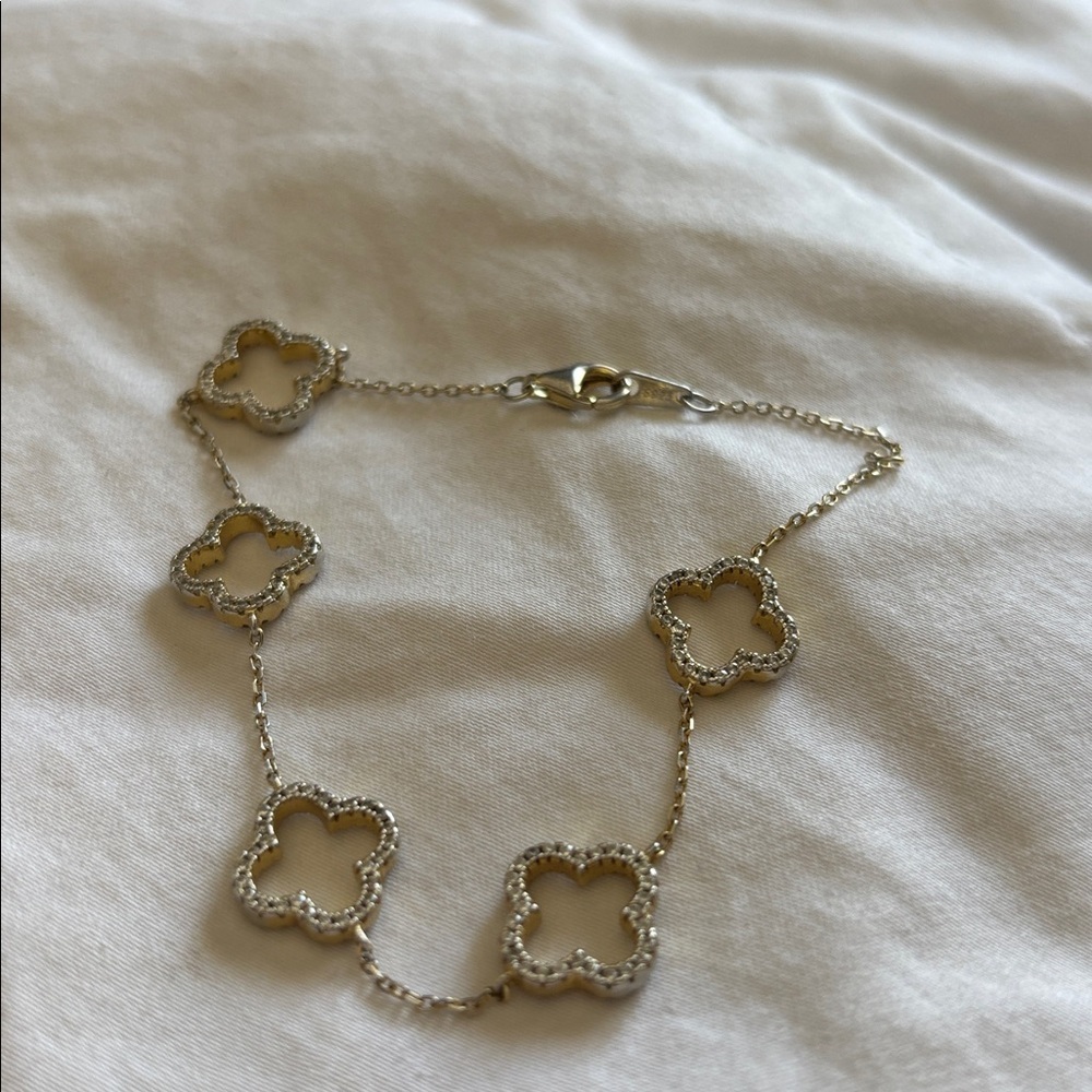 Vintage open gem 5 leaf clover 925 clasp bracelet - Picture 6 of 11
